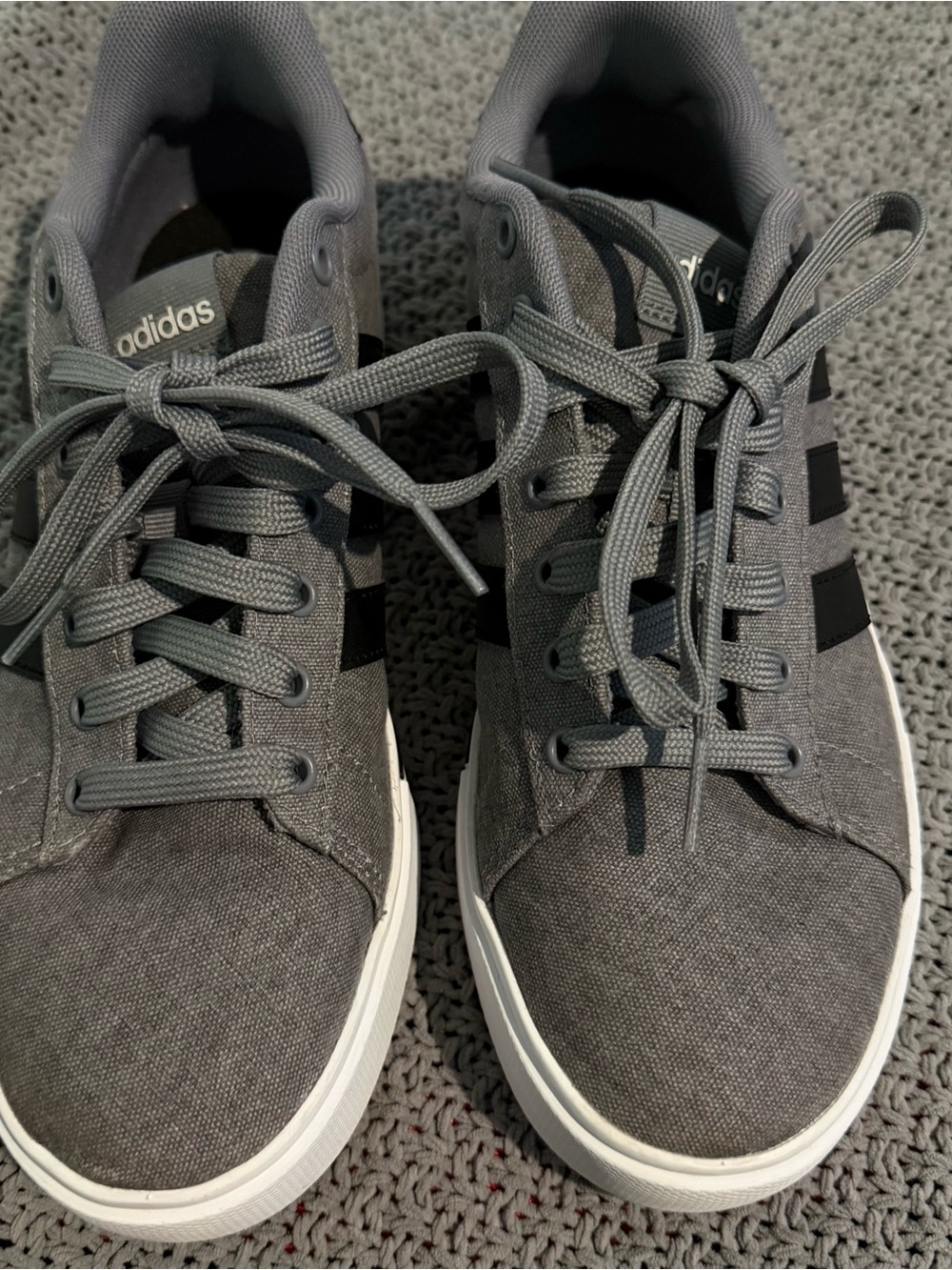 adidas Grey Low-Top Canvas Sneakers with Black Stripes